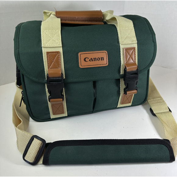 Retro Canon Camera Bag Organizer Green Pockets Shoulder Strap DSLR Carry Case - Picture 3 of 15